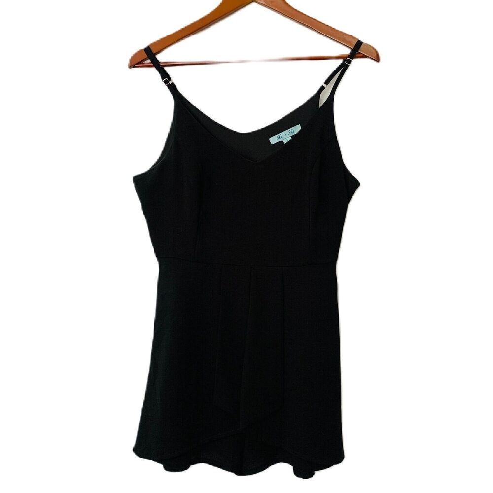 She + Sky Romper Women L Black Sleeveless Pleated Front Comfy Cruise Vacay NWT